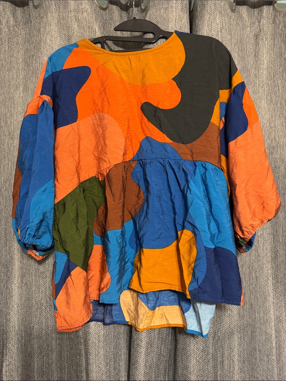 Multicolor Abstract Print Peasant Blouse - Women